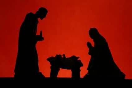Nativity red bg silhouette